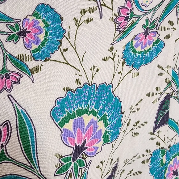 Ann Taylor Loft Linen Floral V-Neck Puff Sleeve Midi Dress Size MP Belted - Picture 3 of 16